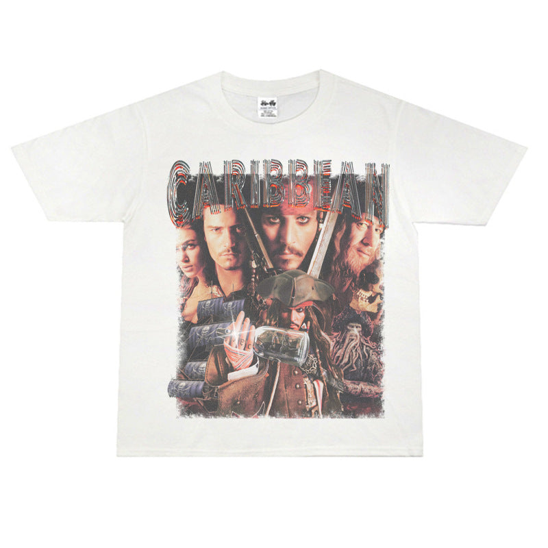 Film Star T Shirt Trendy Cotton Short Sleeve Loose round Neck Retro Design T-shirt for Men and Women