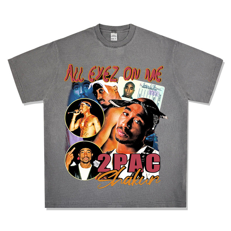 Cool t rapper hip hop tupac print vintage short sleeve t-shirt vintage