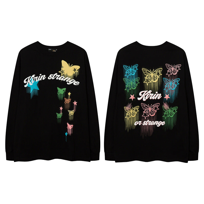 Vintage T Shirts Hip Hop Foam Print Long Sleeve T-Shirt Autumn oversize