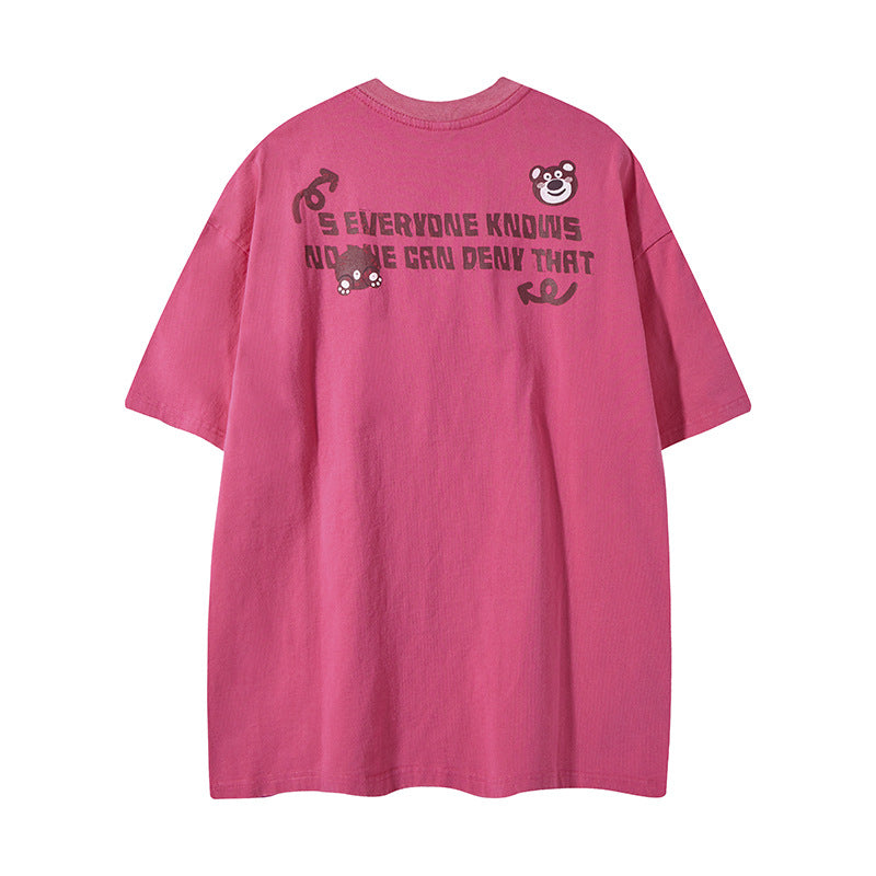 Distorted vintage washed strawberry bear short sleeve t-shirt