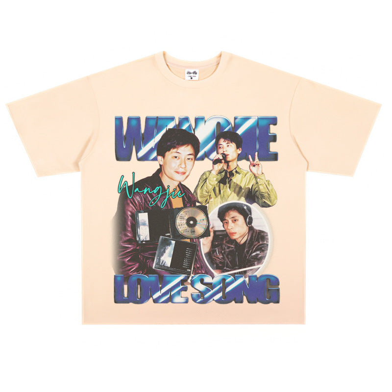 Film Star T Shirt Print Loose Heavy Weight Retro Street Cotton T-shirt