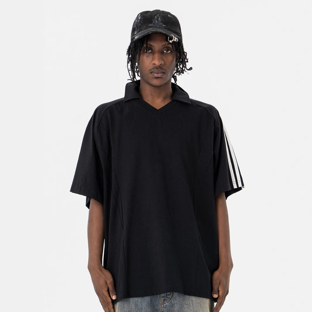 Vintage 90s Hip Hop Clothing Summer Casual V-Neck Lapel Short Sleeve T-Shirt