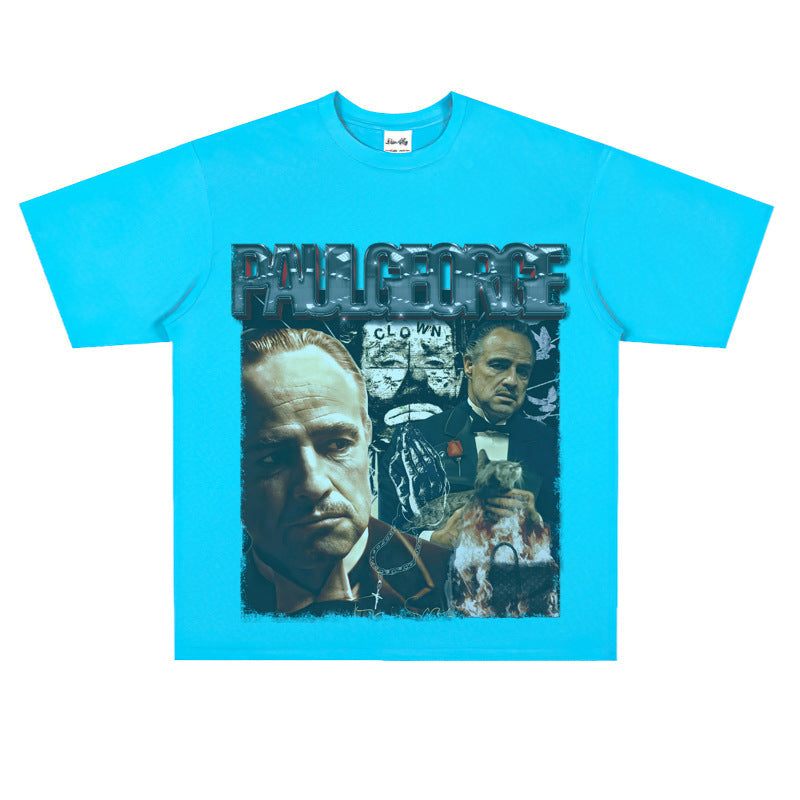 Film Star T Shirt Cotton Short Sleeve Loose round Neck Retro Design T-shirt for Men