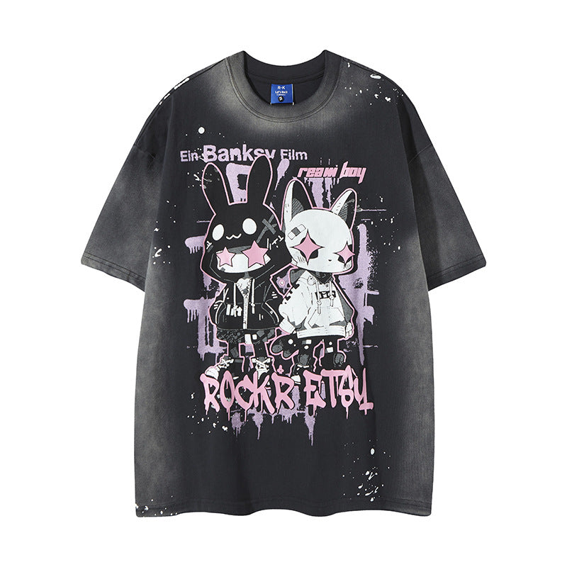 Nyc T Shirt Rabbit Print Crew Neck Short Sleeve T-Shirt
