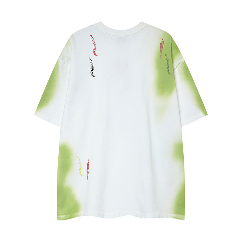 Nyc 1990 Shirt Vintage Tie-Dye Alphabet Graffiti Short Sleeve T-Shirt Summer Oversize