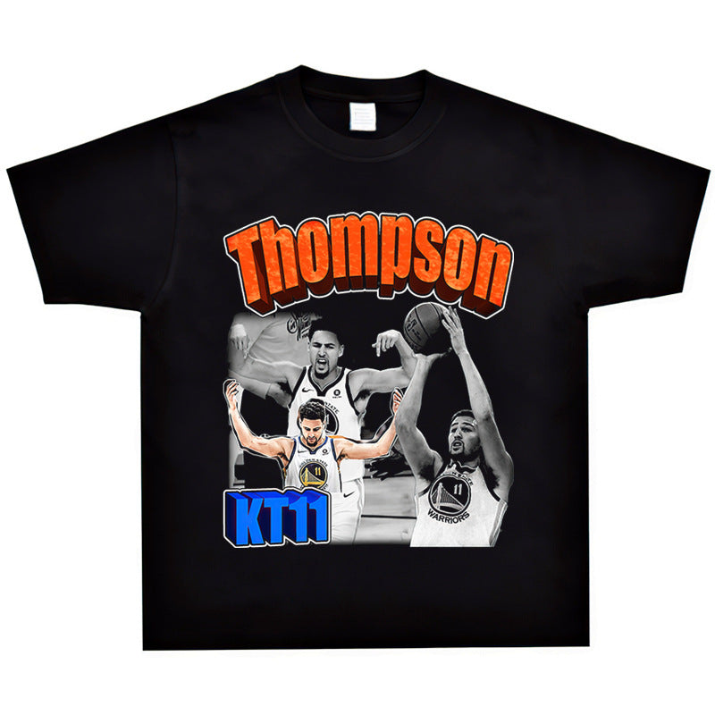 Film Star T Shirt Klaythompson Washed Distressed Printed American T-Shirt Retro Loose Short Sleeve
