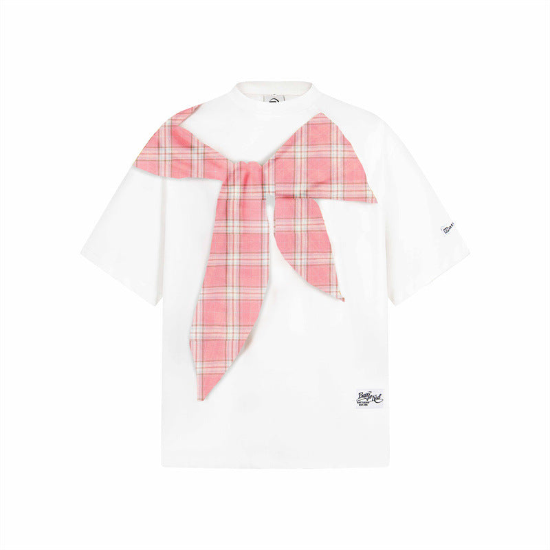 US drip outfits summer vintage bow casual loose short sleeve T-Shirts