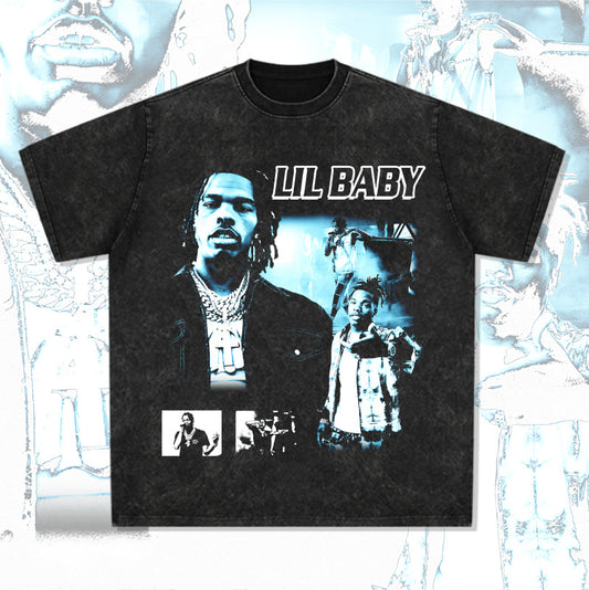 Cool t rapper vintage hip hop Lil Baby print short sleeve t-shirt loose Vintage