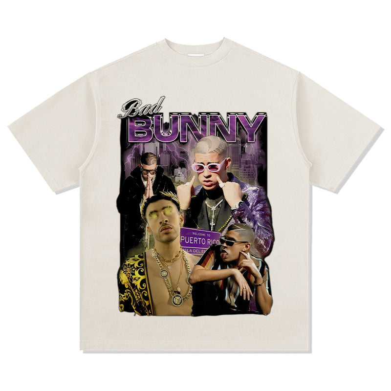 Cool t rapper vintage Bad Bunny print short sleeve t-shirt