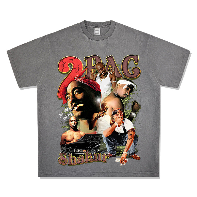 Cool t rapper vintage hip hop 2Pac tupa print short sleeve t-shirt