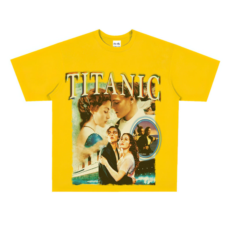 Film Star T Shirt Movie Titanic Street Style Short Sleeve Loose Retro American Print T-shirt Men and Women