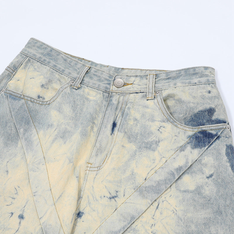 Stone Wash T shirt tie-dye gradual change washed old denim short sleeves