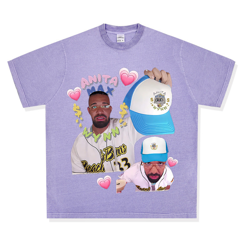 Outfit streetwear vintage hip hop drake print short sleeve t-shirt