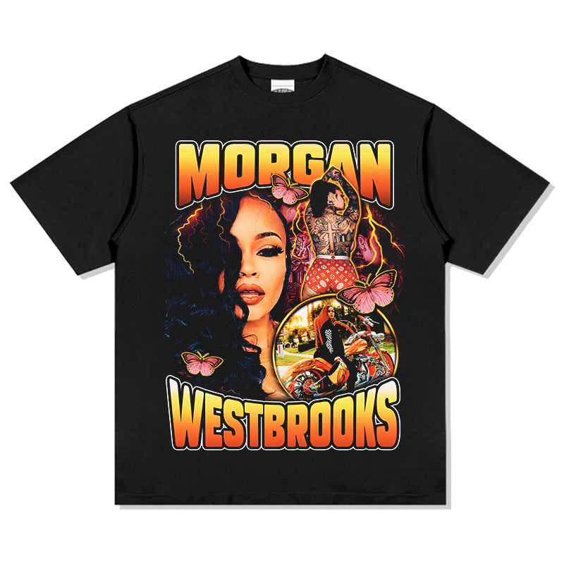 Outfit streetwear vintage hip hop morgan print short sleeve t-shirt