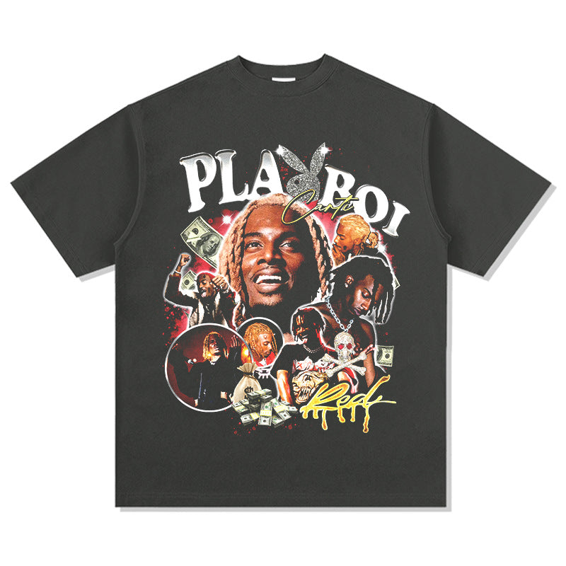 Cool t rapper Playbois Carti print hip hop rap short sleeve t-shirt vintage vintage top