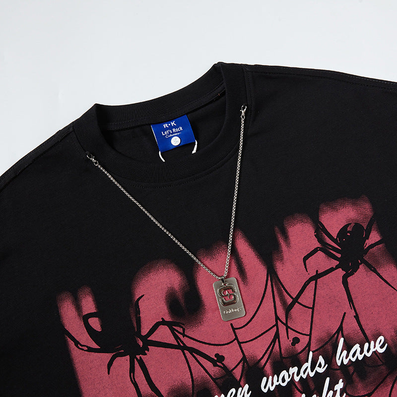 Nyc T Shirt Graffiti Print Necklace Short Sleeve T-Shirt Hip Hop Loose Top