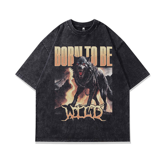 Ropa Vintage Hombre Vintage Wolf King Print Old Short Sleeve T-Shirt