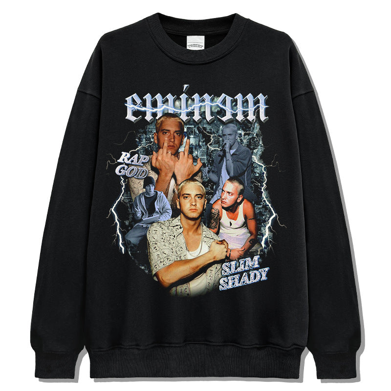 Marcas streetwear usa hip hop Eminem print crew neck sweater