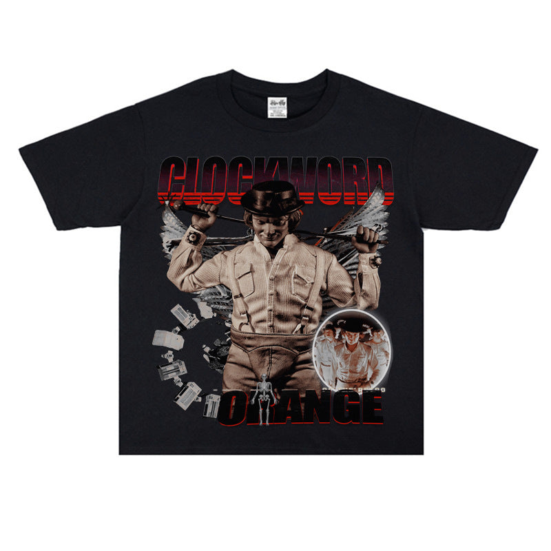 Film Star T Shirt Loose American Retro Street Cotton Crew Neck Personality T-shirt Men and Women