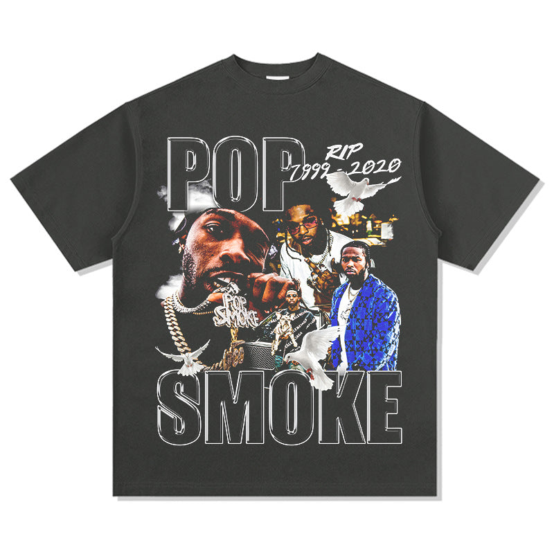 New york hip hop shop vintage Pop Smoke hip hop print short sleeve t-shirt