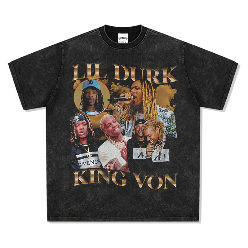 Streetwear masculino vintage hip hop king von print long sleeve short sleeve t-shirt
