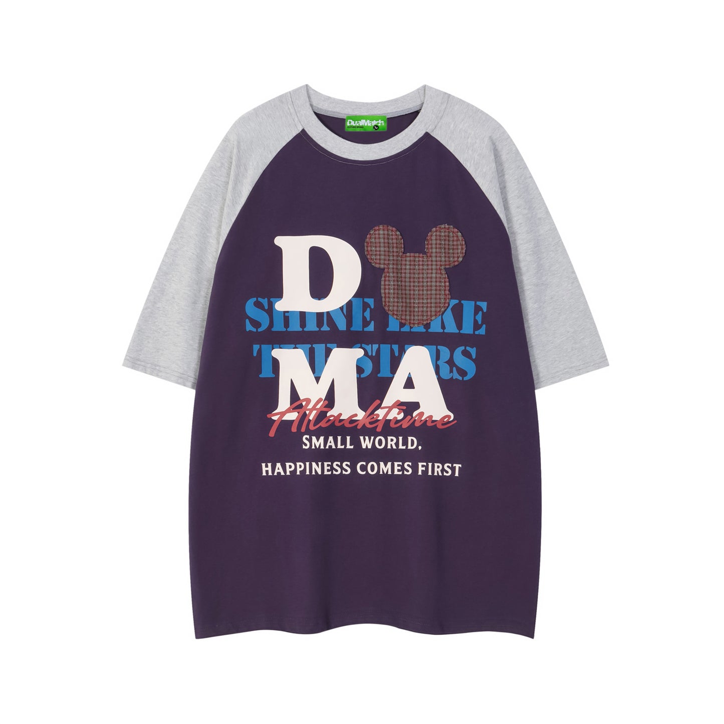 Vintage tarz t shirt vintage patch plaid mickey short sleeve t-shirt