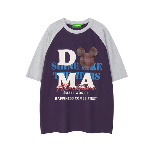 Vintage tarz t shirt vintage patch plaid mickey short sleeve t-shirt