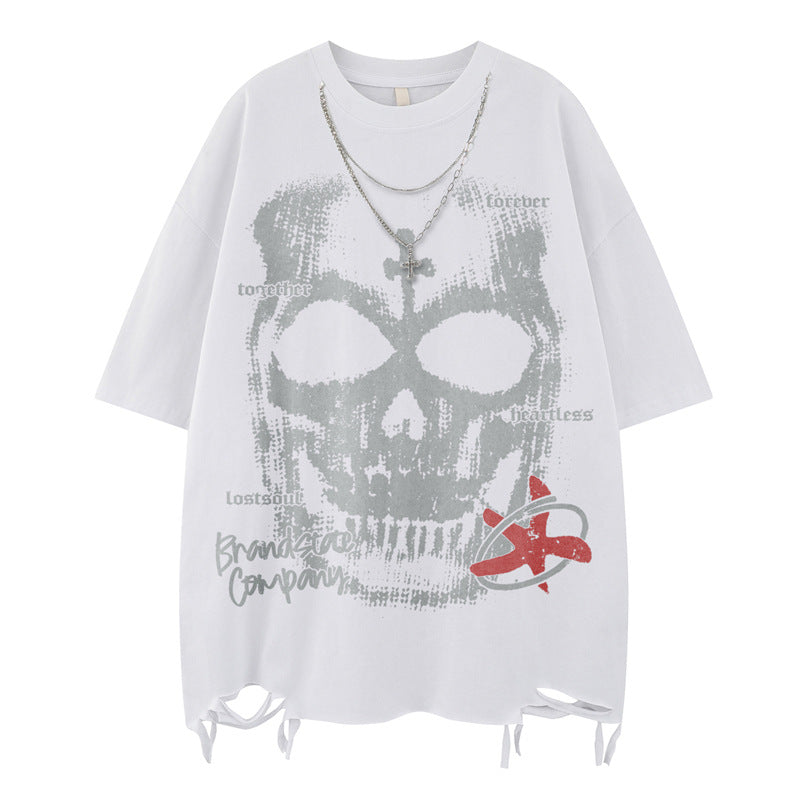US drip outfits Summer Vintage Skull Casual Loose Short Sleeve T-Shirts