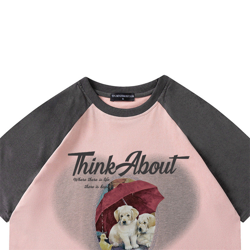 Camisetas streetwear Summer Vintage Cute Umbrella Puppy Casual Loose Short Sleeve T-Shirt