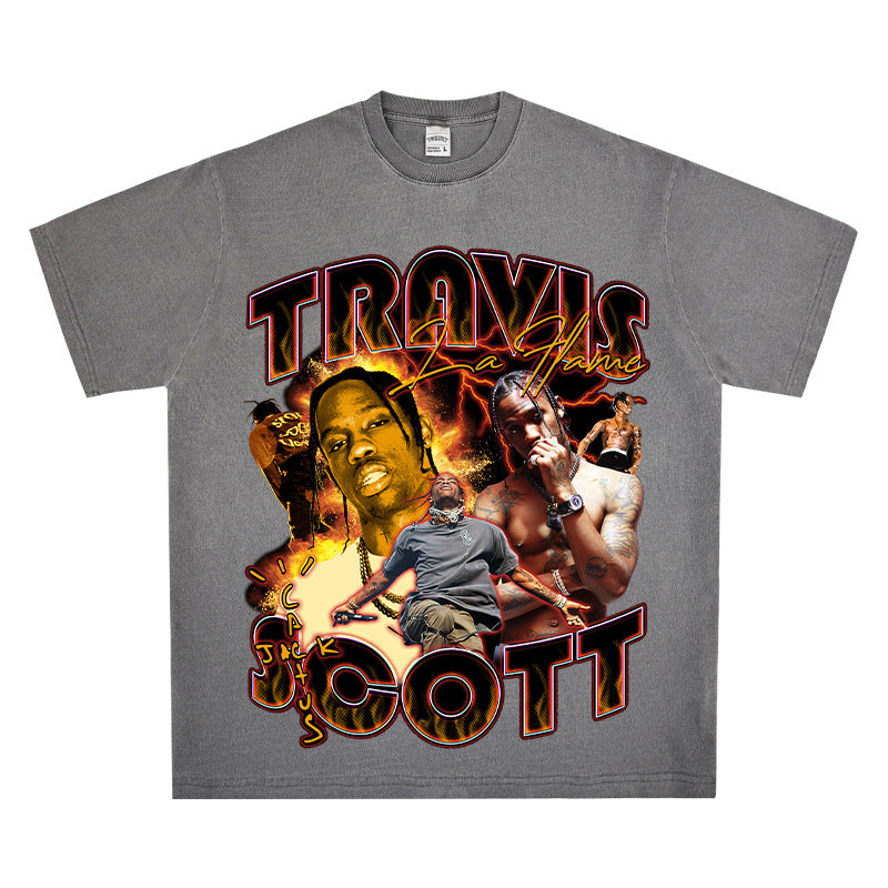 Outfit streetwear vintage hip hop travis scott print short sleeve t-shirt vintage