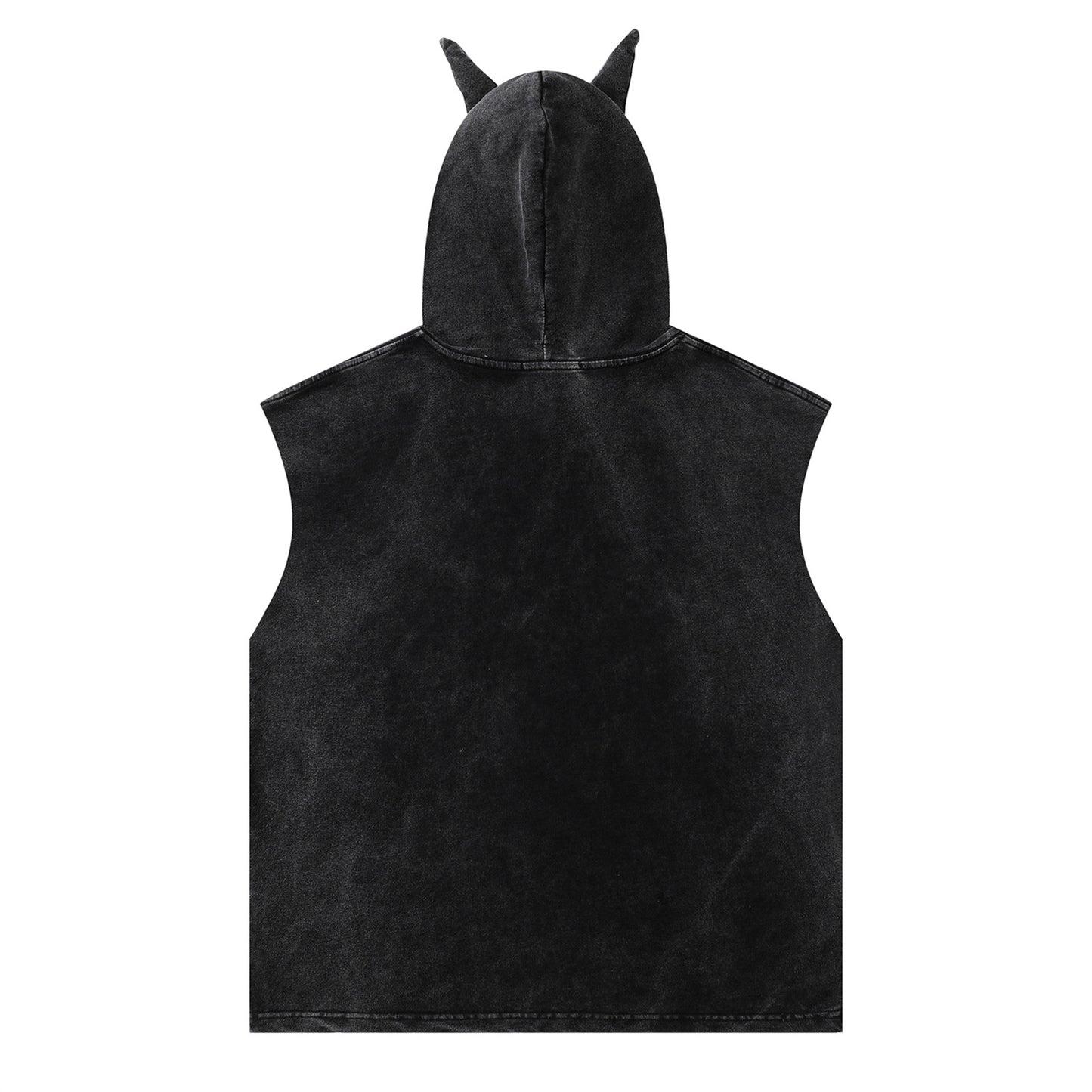 Distorted vintage gothic character print hooded vest made old top