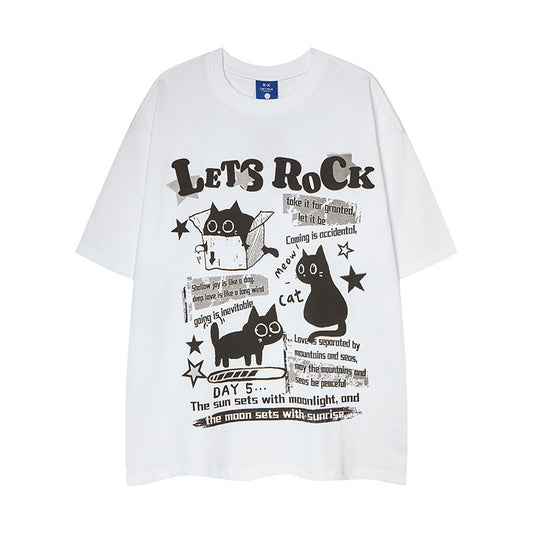Nyc 1990 Shirt Retro Cat Print Summer Short Sleeve T-Shirt