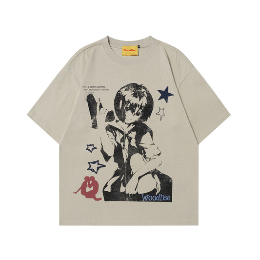 90s West Coast Hip Hop Fashion T Shirts Summer Vintage Loose Crew Neck Short Sleeve T-Shirt