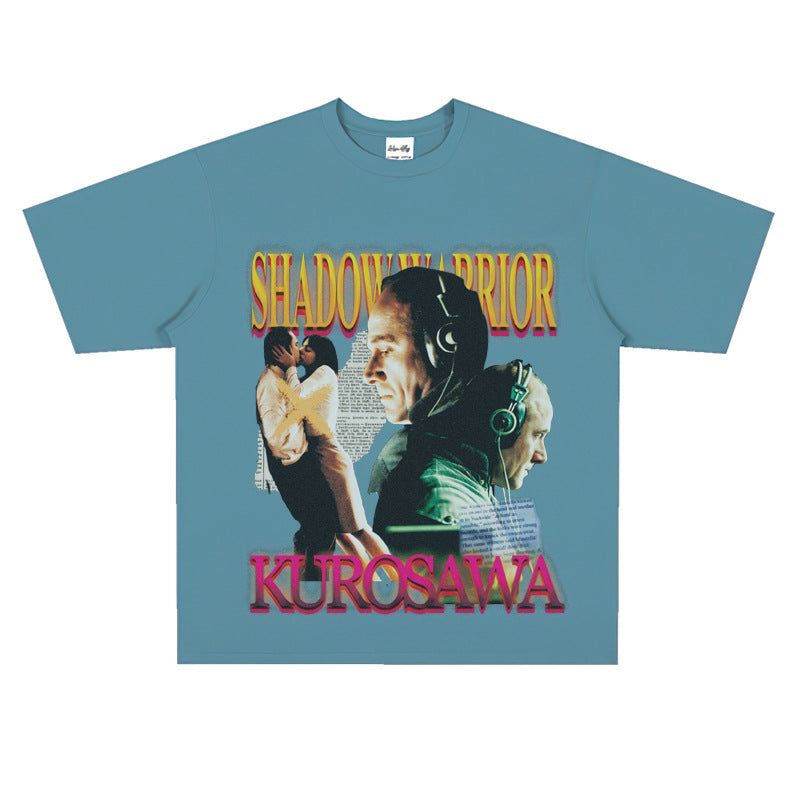 Film Star T Shirt Loose Heavy Retro Street Cotton T-shirt for Men and Women
