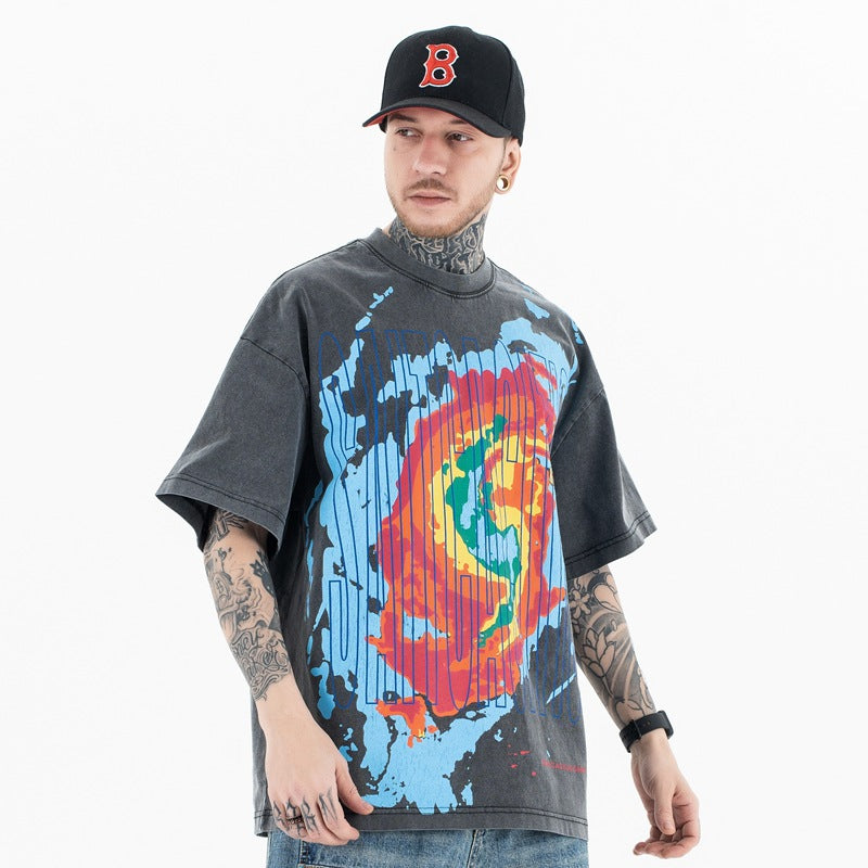Vintage 90s Hip Hop Clothing Summer Old Loose Short Sleeve T-Shirt