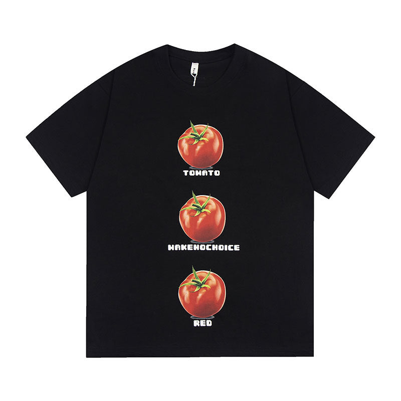 Marcas De Streetwear Loose Tomato Print Crew Neck Short Sleeve T-Shirt