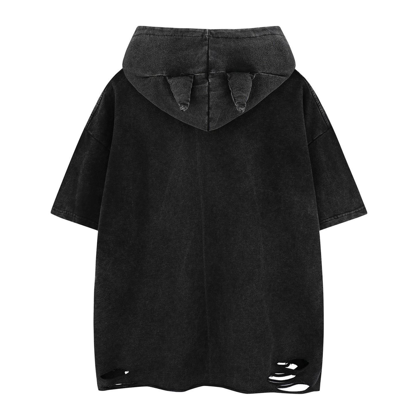 Distorted vintage hooded short-sleeved t-shirt summer loose top