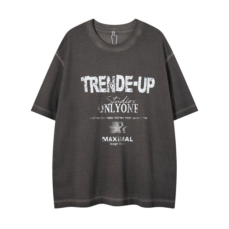US drip outfits summer retro gradual change wash casual loose short sleeve T-Shirts