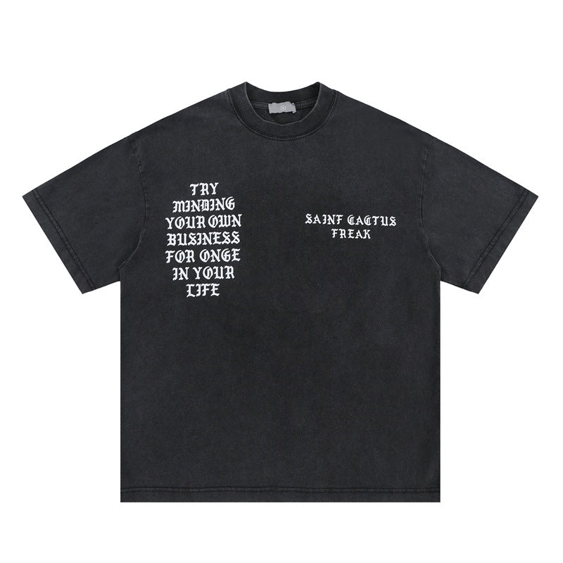 Vintage 90s Hip Hop Clothing Summer Letter Print Smiley Face Crew Neck Short Sleeve T-Shirt