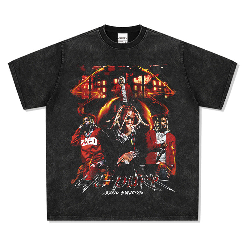 Streetwear masculino vintage hip hop Lil Durk print short sleeve t-shirt