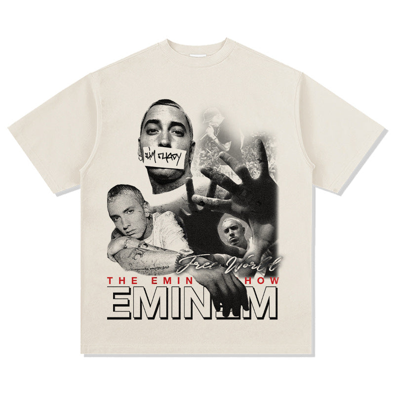 New york hip hop shop Eminem print hip hop long sleeve short sleeve retro washed old t-shirt