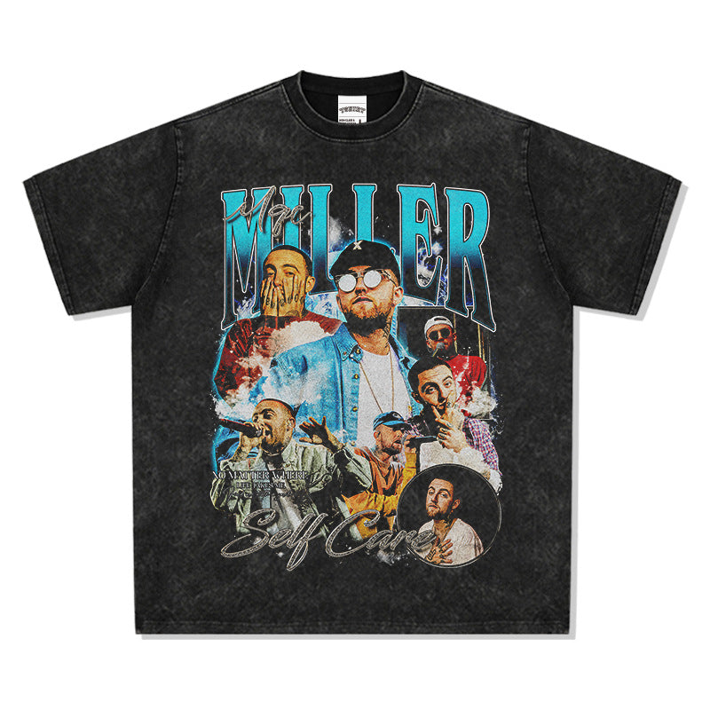 Outfit streetwear vintage hip hop macmiller print short sleeve t-shirt