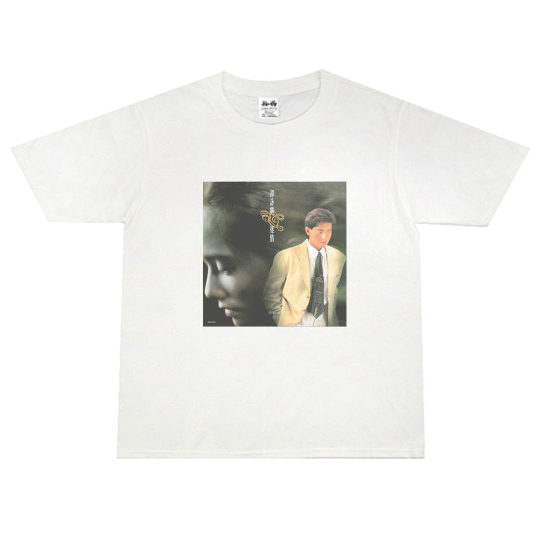 Film Star T Shirt Loose Street Cotton Small Neckline T-shirt for Men and Women