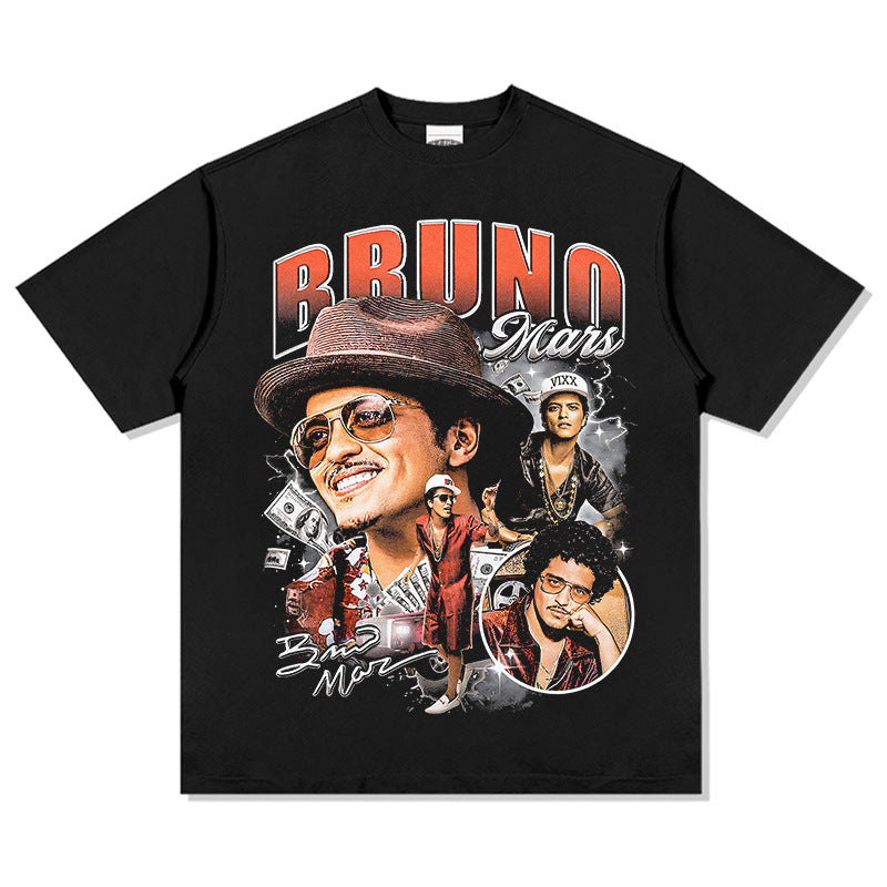 New york hip hop shop vintage singer bruno mars short sleeve t-shirt water