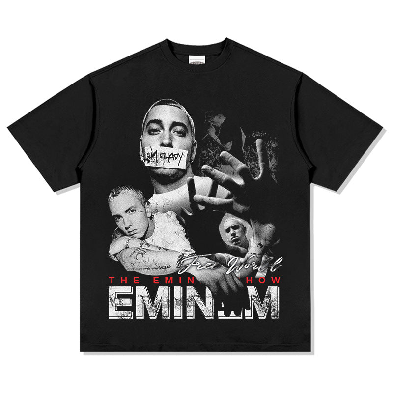 New york hip hop shop Eminem print hip hop long sleeve short sleeve retro washed old t-shirt