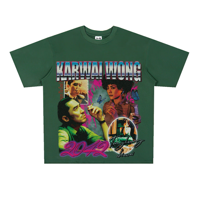 Film Star T Shirt Short Sleeve American Retro Loose round Neck T-shirt for Men and Women