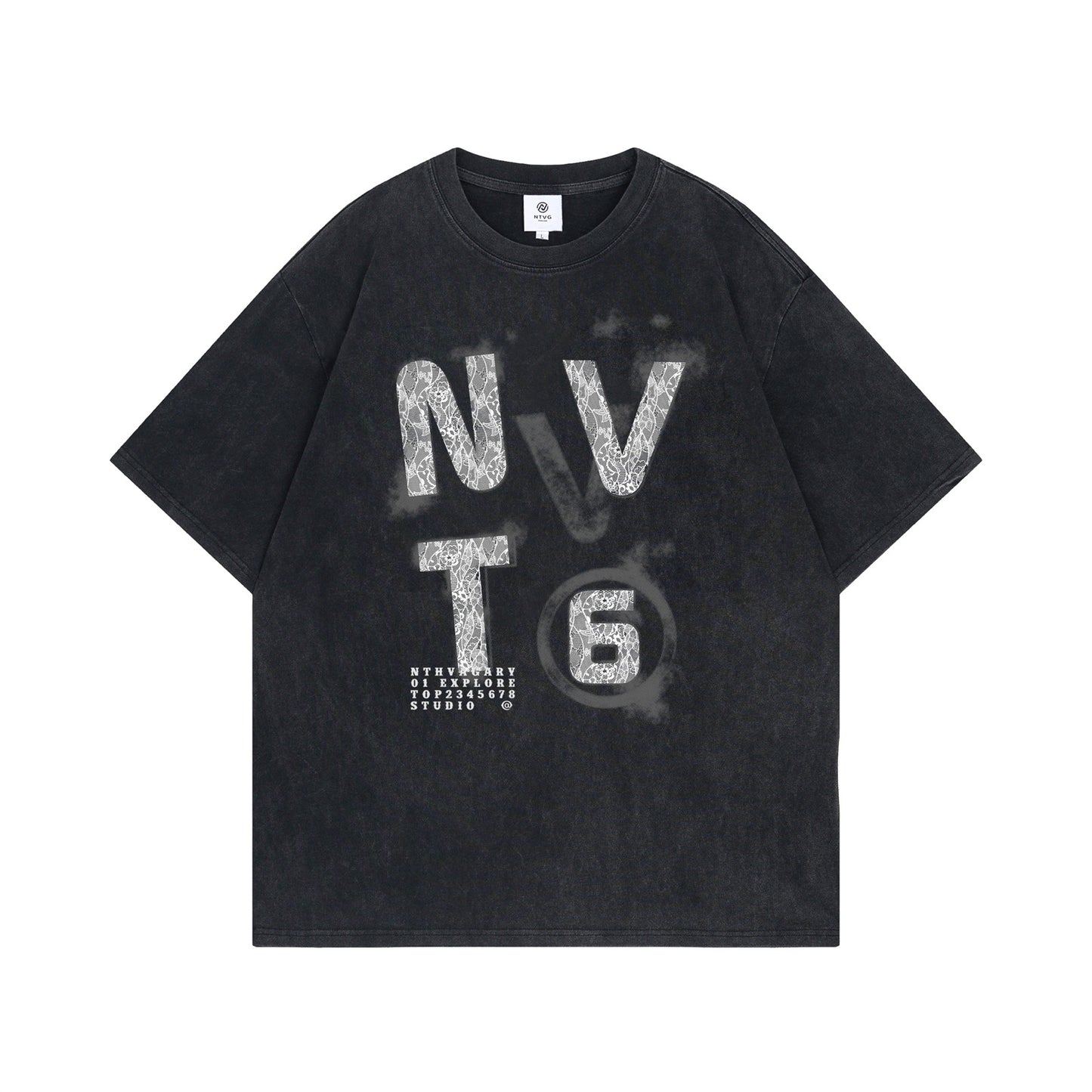 USA Vintage T-Shirt Fried Salt Wash Lace Letter Print Loose Men's and Women's Summer
