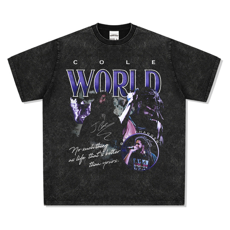 Streetwear masculino vintage hip hop J. Cole print short sleeve t-shirt Vintage