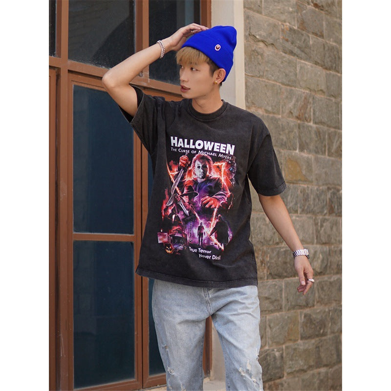 Film Star T Shirt Movie Halloween Trendy Cotton Short Sleeve Loose round Neck T-shirt for Men and Women