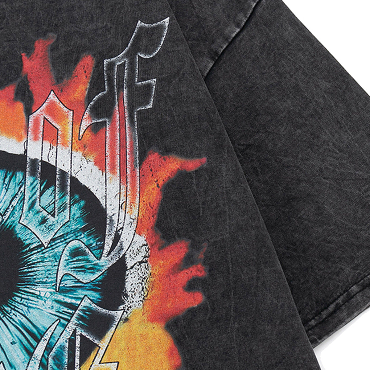 Retro Style Shirt For Men Summer Hip Hop Flame Eye Print Wash T-Shirt Short Sleeve